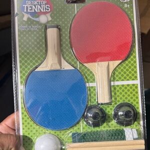 Desktop Tennis Set with Red and Blue Paddles